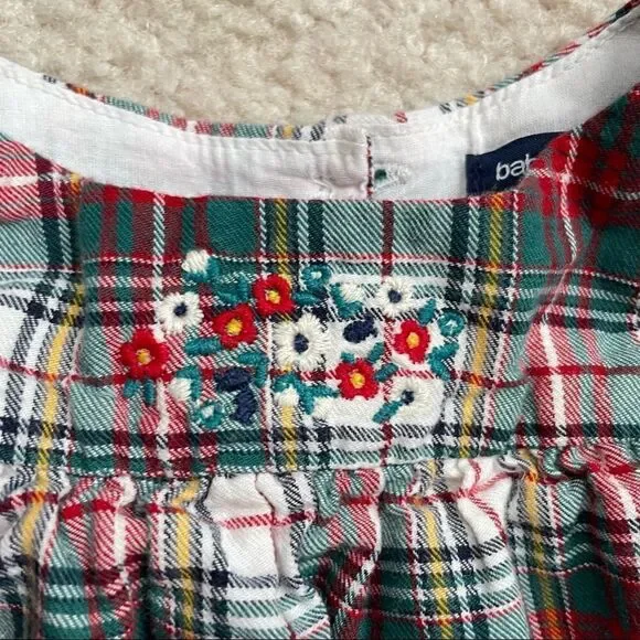 Gap Baby Girl Plaid Dress w Embroidered Floral for 0-3 Months, 100% Cotton - Picture 6 of 8